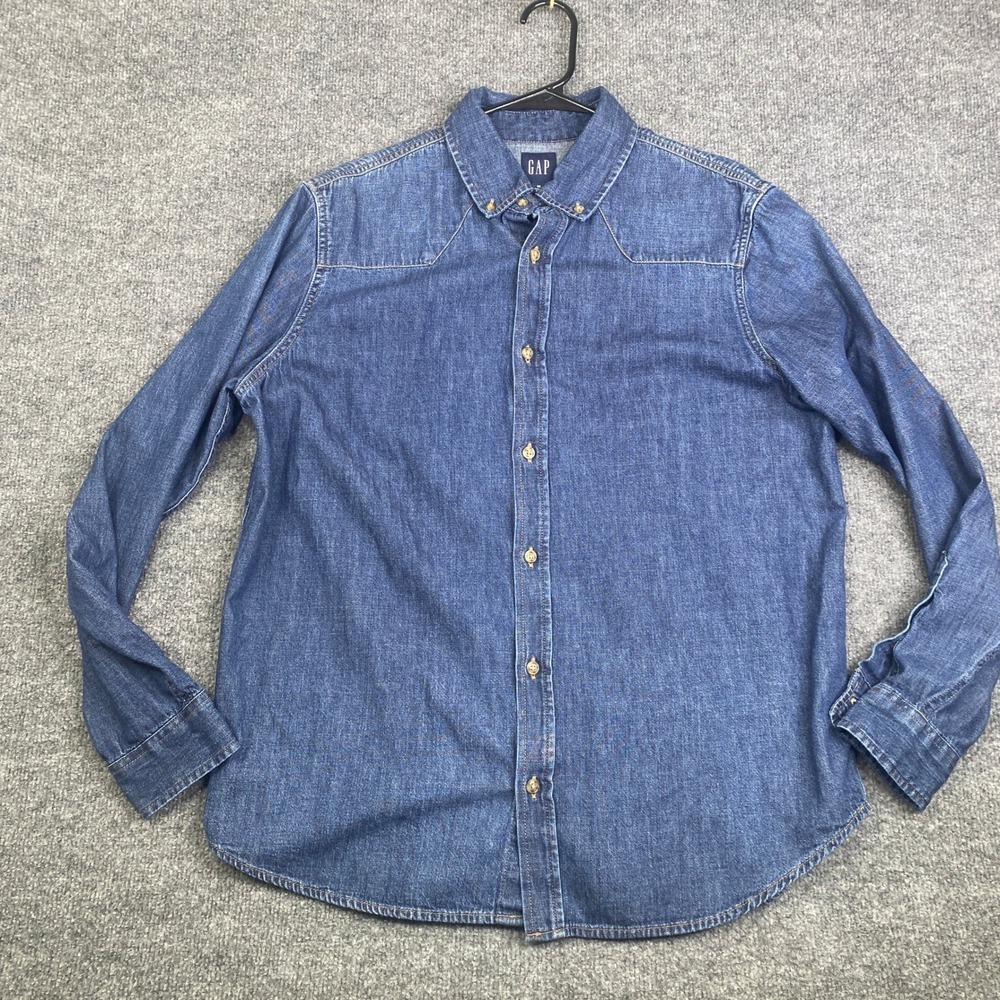 Gap Mens Clean Denim Western Shirt Medium Blue Long Sleeve Button Down M